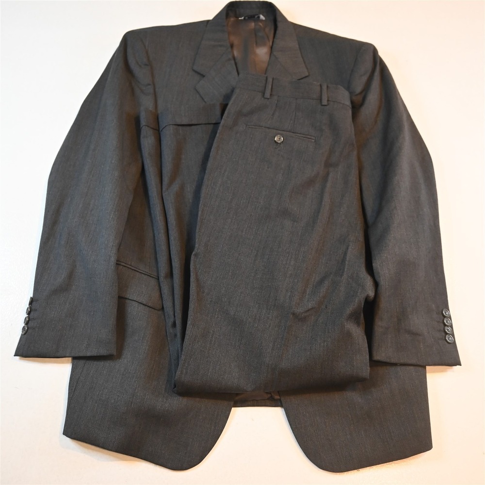 Vtg‎ Italy Cezani Y2K Boxy 2000s 44R 38x32 Gray 100% Wool Mens Jacket Pants Suit